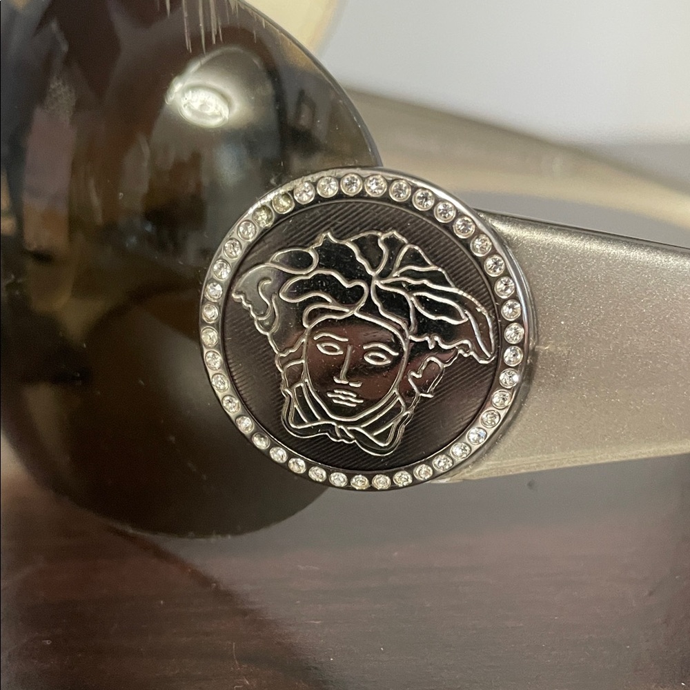 Versace Women's Shield Sunglasses in Black with silver Accents - Picture 5 of 9